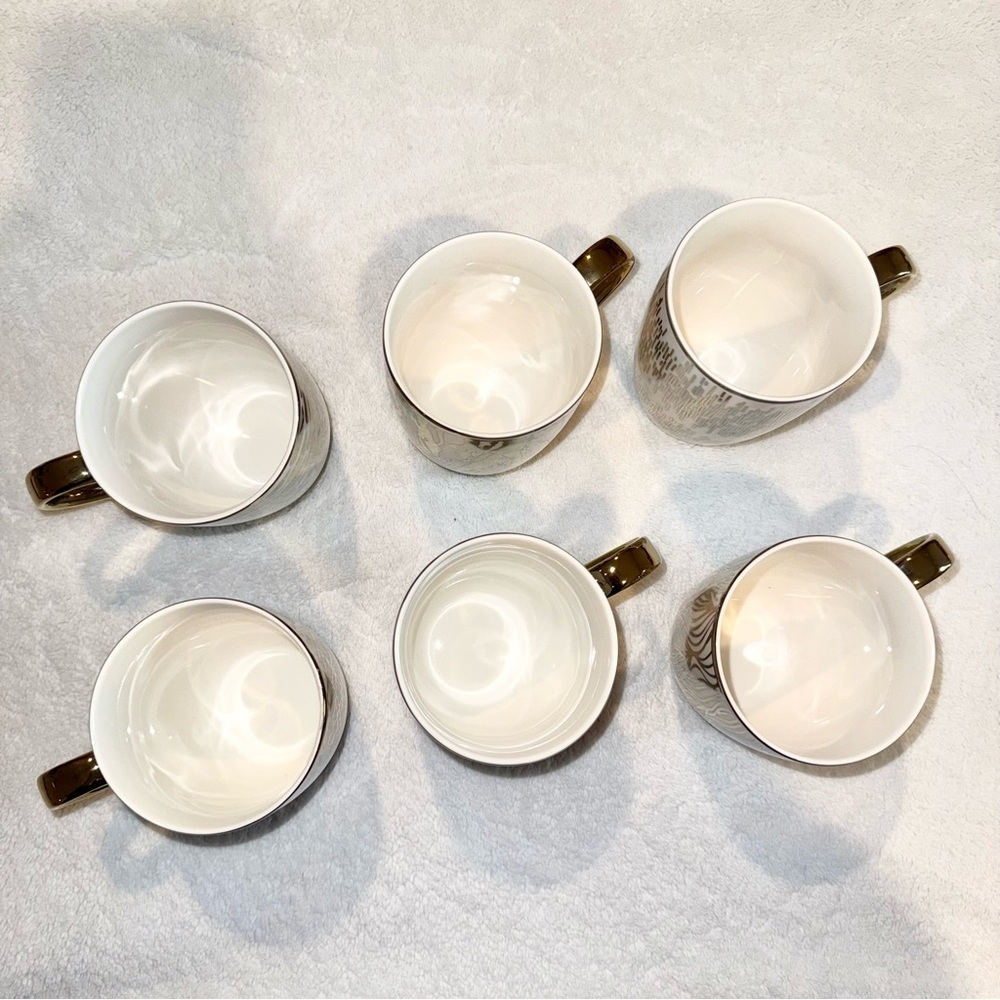 Set of 6 Artistic Gold and White Mugs - Picture 5 of 5